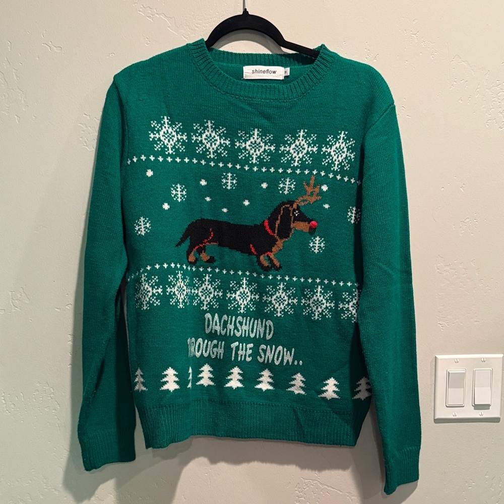 Shinestar Green Dachshund Christmas Sweater